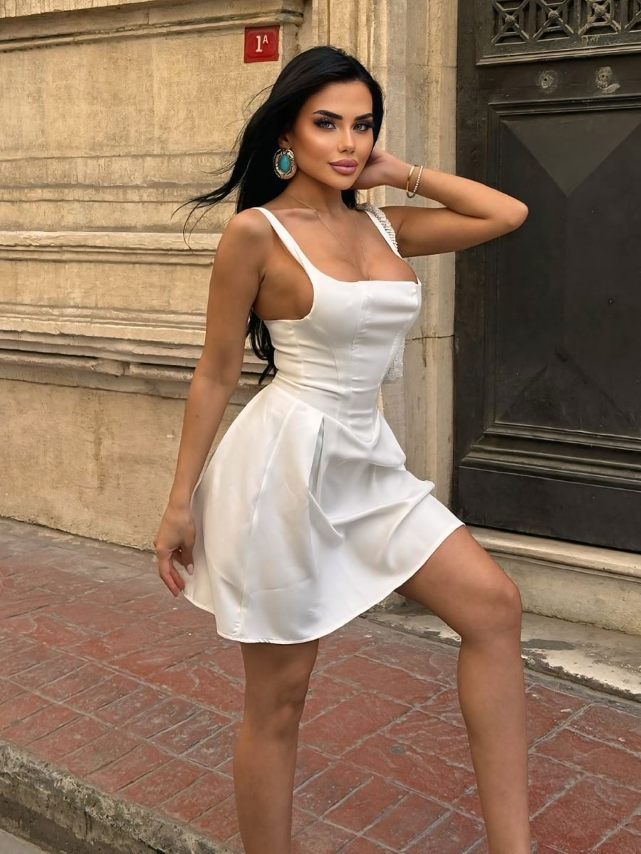 Casual Plain Low-Cut Waist Cinched Mini Short Dress – Famekey Casual Plain Low-Cut Waist Cinched Mini Short Dress – Famekey