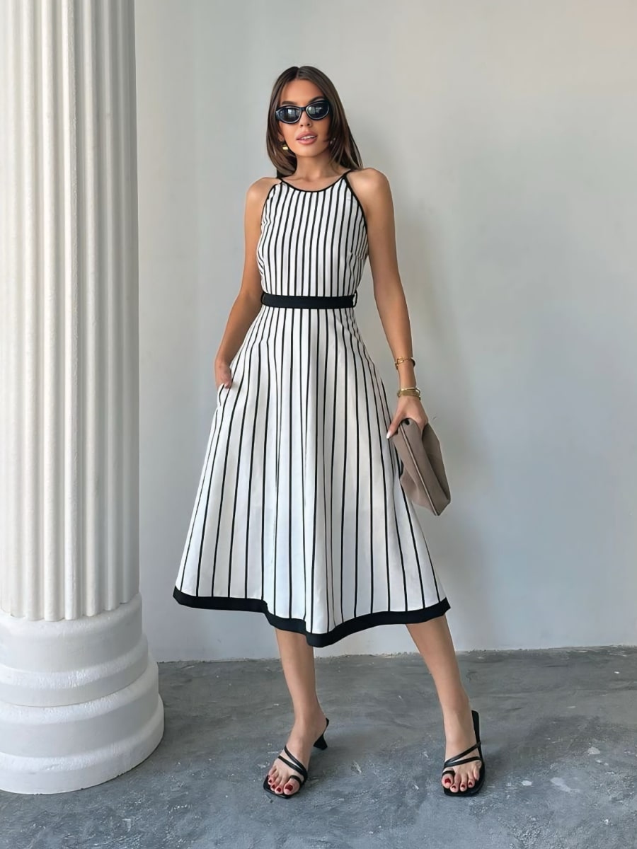 striped retro dress Banned Plus Size Rainbow Stripe Swing Dress - 4X