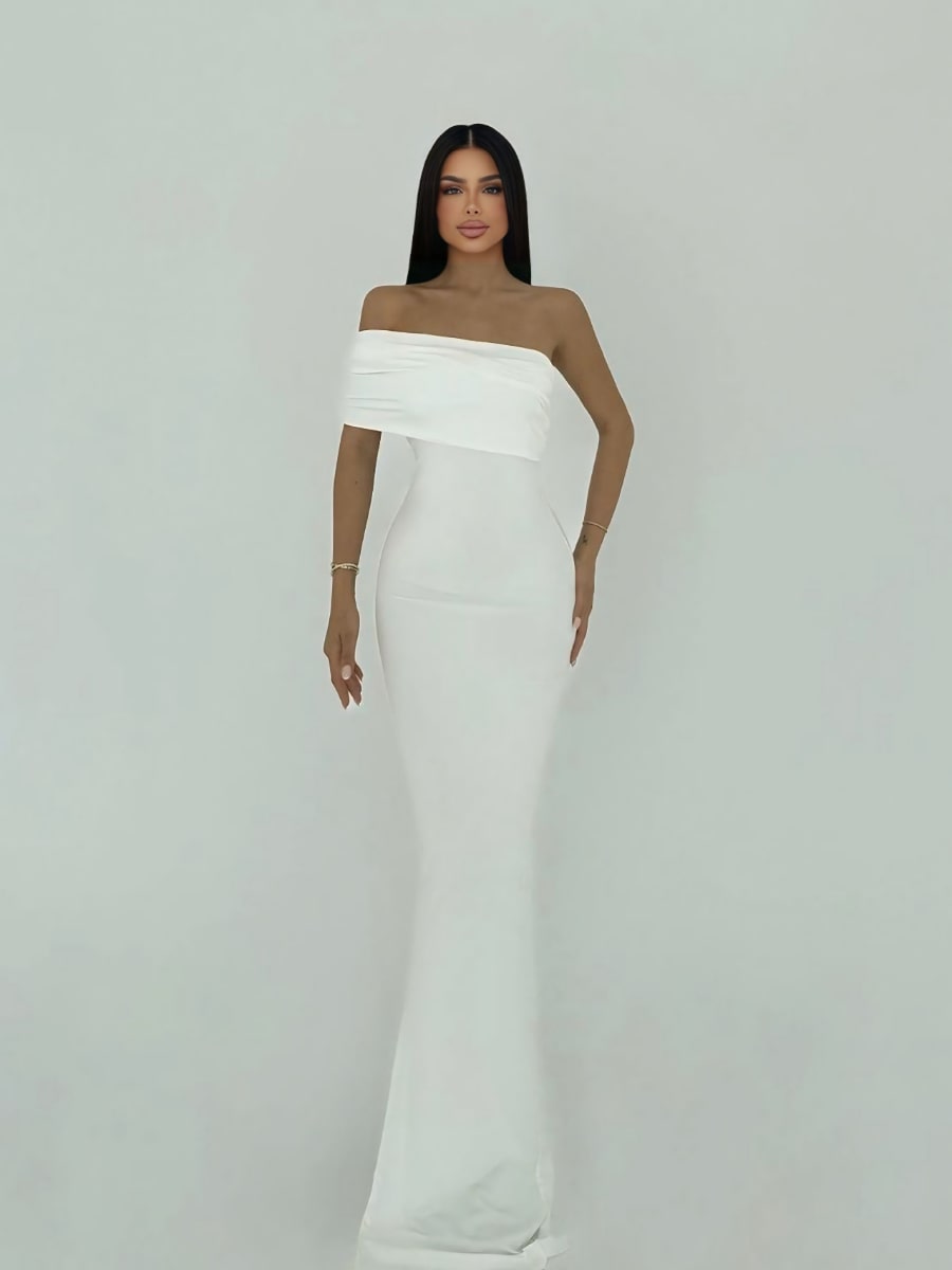 solid color bodycon dress Solid-color Ruched Bodycon Maxi Dress White / XS