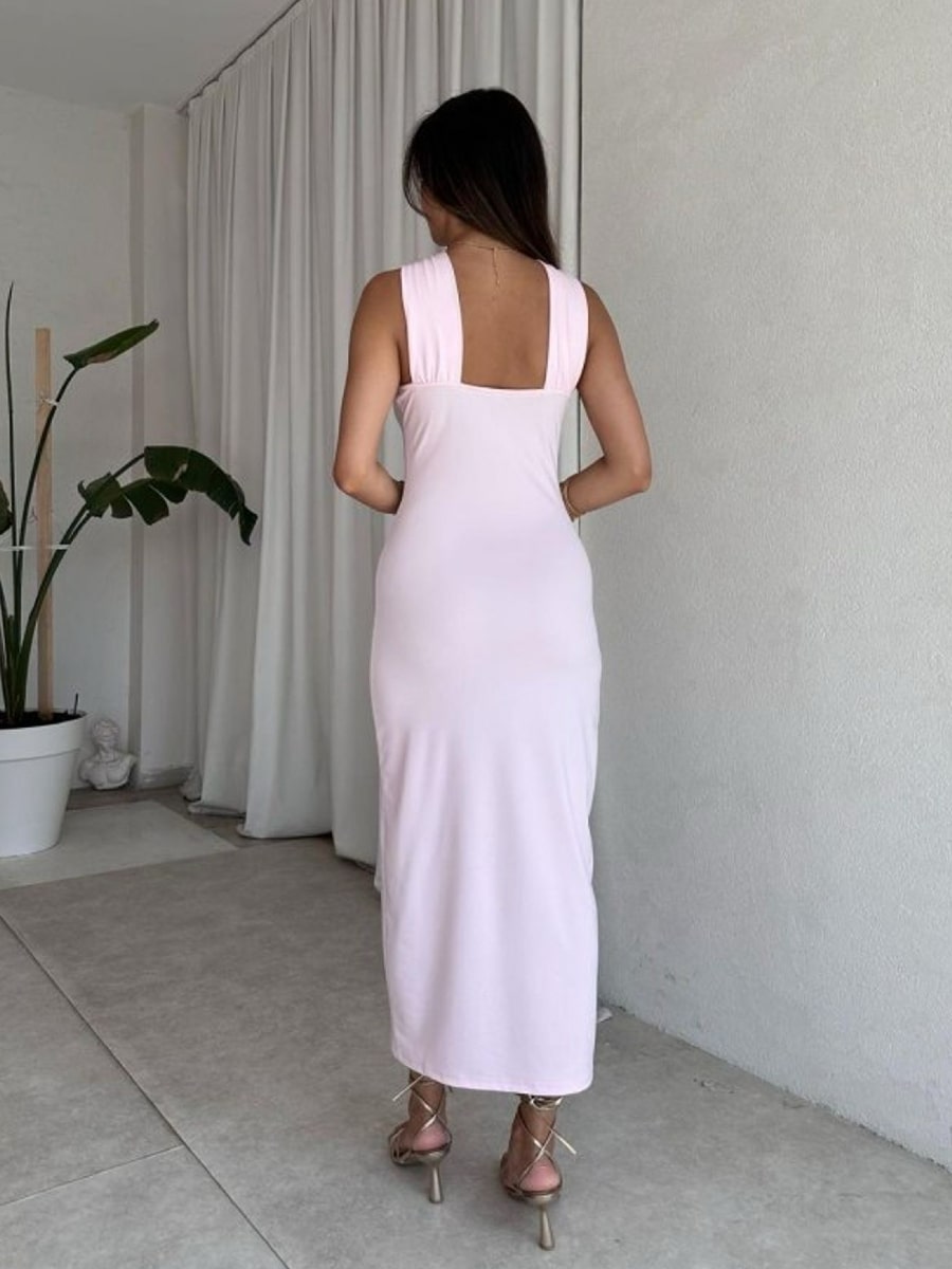 Sleeveless Form-Fitting Metal Decor Midi Dress Famekey Sleeveless Form-Fitting Metal Decor Midi Dress Famekey