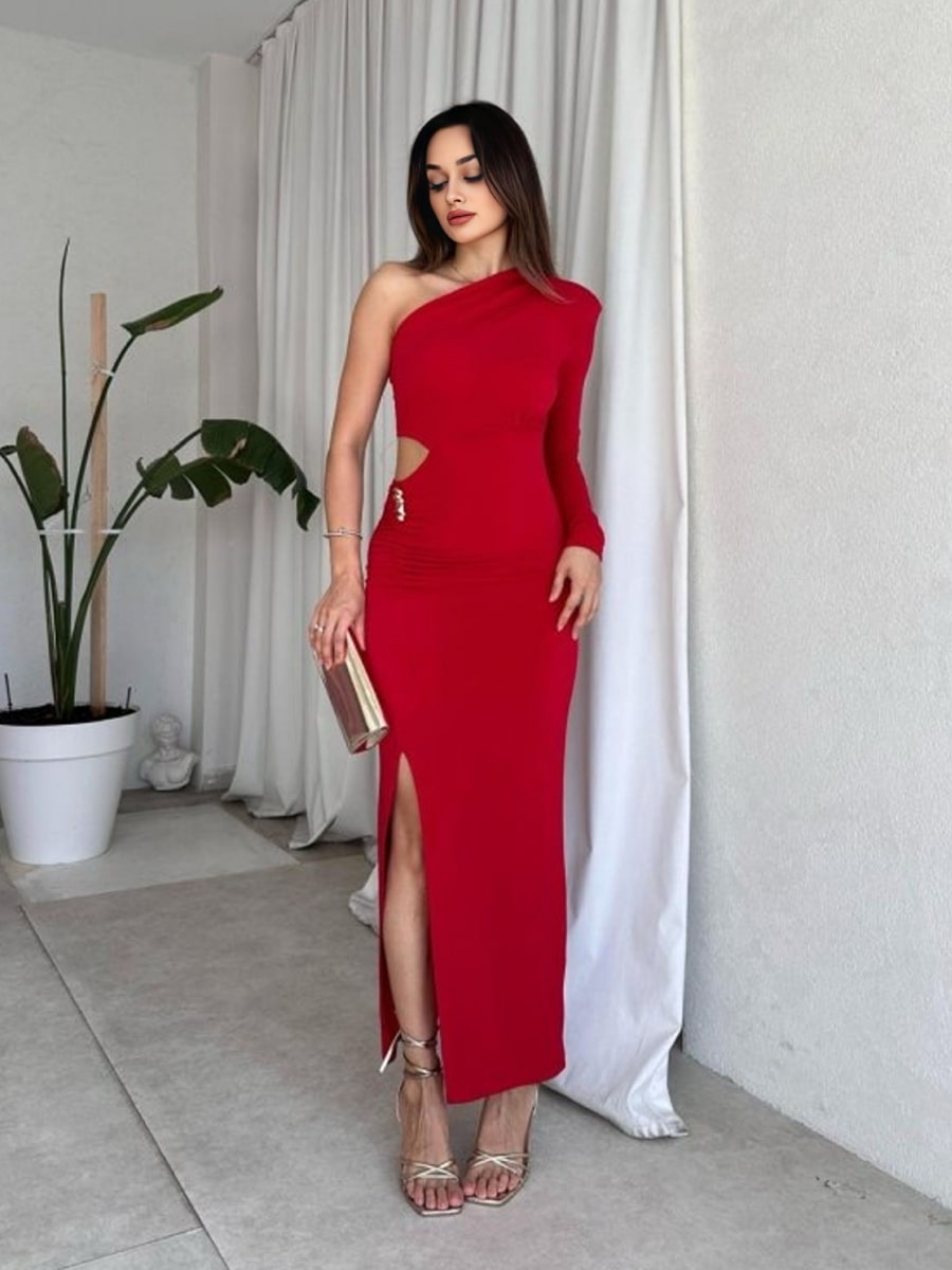 One Shoulder Cut Out High Slit Bodycon Dress One Shoulder Cut Out High Slit Bodycon Dress