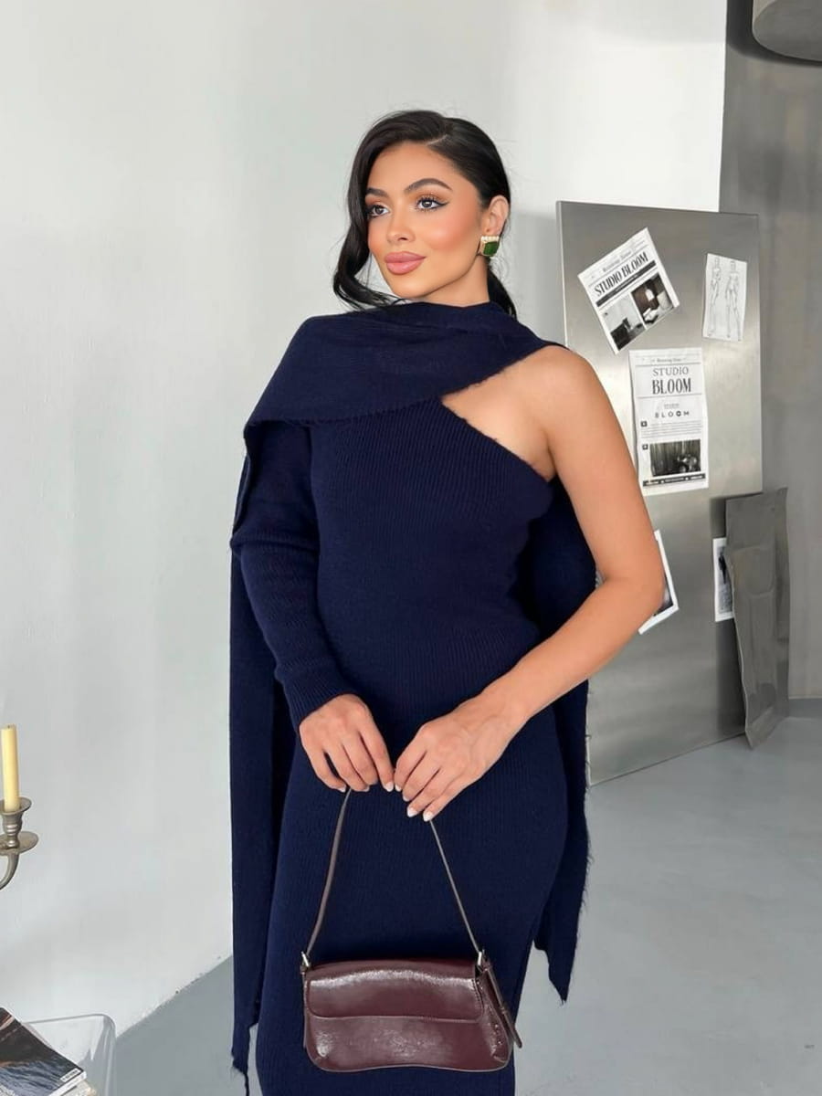 Casual One Shoulder With Long Scarf Oatmeal Knit Maxi Dress Famekey Casual One Shoulder With Long Scarf Oatmeal Knit Maxi Dress Famekey