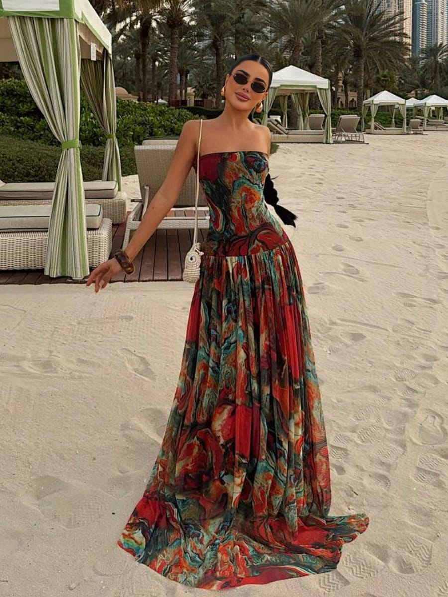 strapless boho dress A-Line Wedding with Corset Bodice Looking for boho dresses that sculpt your figure and lend you a gorgeous hourglass figure Women's Boho Strapless Maxi Dress