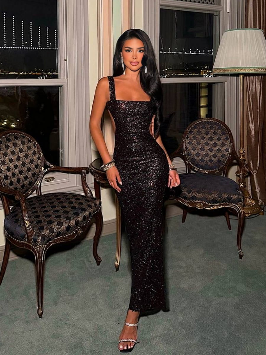 Sequin Cut-Out Bodycon Maxi Dress